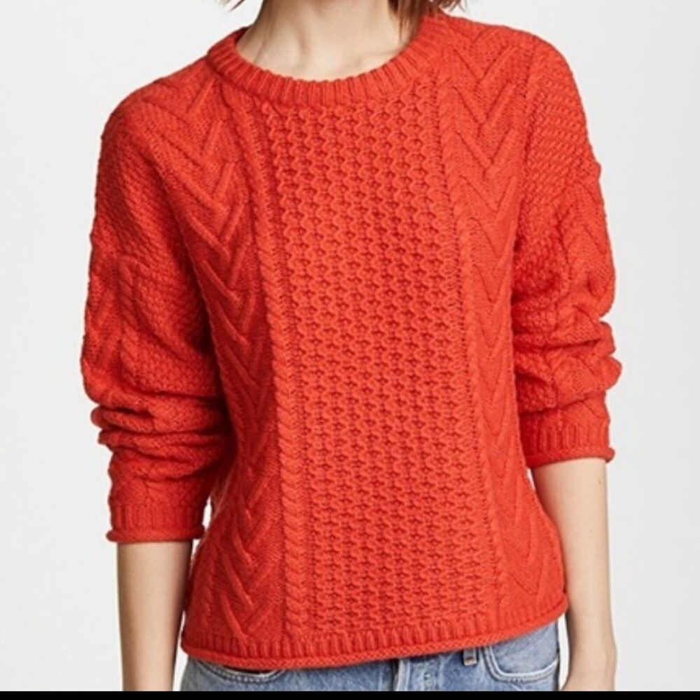 Madewell Sweater Womens XXS Orange Red Merino Wool Cable Knit Pullover H3385